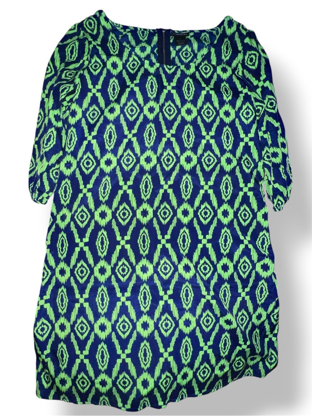 Rue21 Navy and Neon Green Geometric Shift Dress